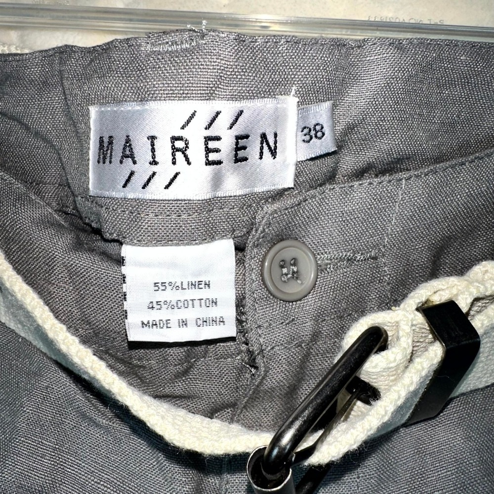 Maireen Men's Gray Linen Blend Cargo Shorts Size 38 w/ Belt Casual Summer - Picture 4 of 8